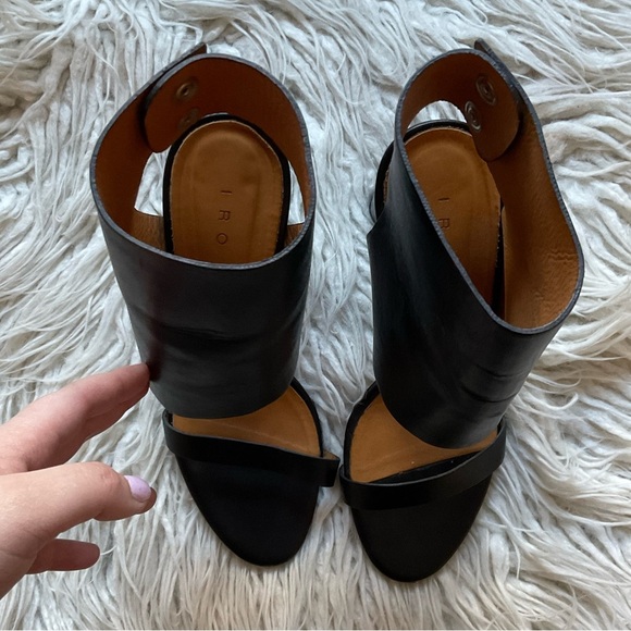 IRO Suthy Black Leather Ankle Cuff Open Toe Heeled Sandals EUC Size 39 - Picture 4 of 10